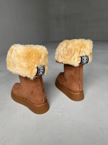 Cappmoda - AYK-1007 Taba Kalın Taban İçi Kürklü Ugg Etiket Detaylı Uzun Bot (1)