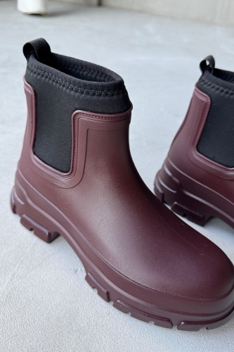 Cappmoda - AYK-1012 Bordo Scuba Kumaş Lastik Detaylı Yüksek Taban Su Geçirmez Yağmur Botu (1)