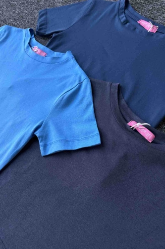 Cappmoda - BLZ-06275 İndigo Mavi Crop Pamuklu Basic Tişört (1)