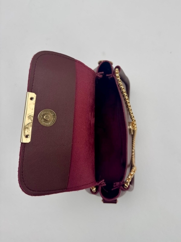 ÇNT-3016 Bordo Zincir Askılı Suni Deri Crossbody Omuz Çantası - Thumbnail