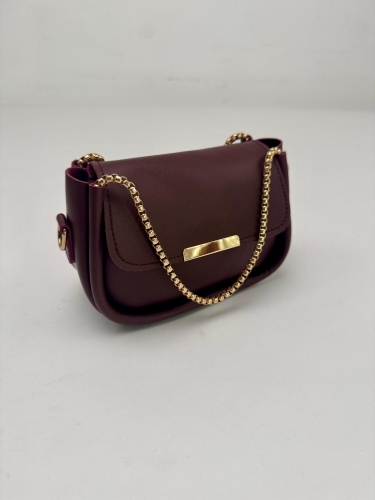 ÇNT-3016 Bordo Zincir Askılı Suni Deri Crossbody Omuz Çantası - Thumbnail