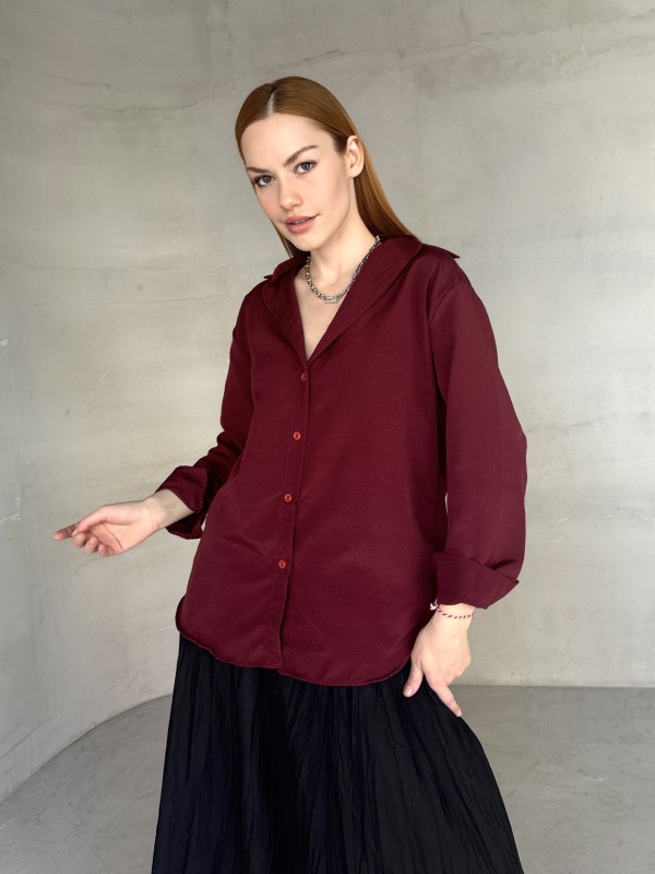 GML-10250 Bordo Poplin Kumaş Salaş Gömlek