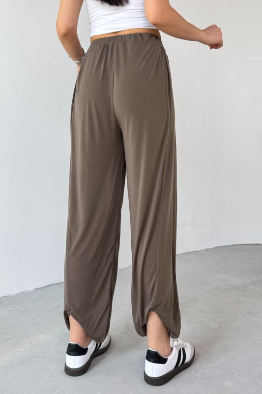 PNT-07413 Haki Modal Kumaş Paça Detaylı Şalvar Pantolon