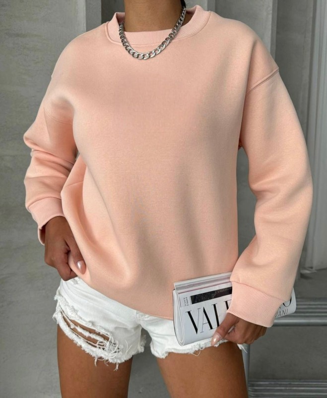 SWT-14256 Pudra Basic Üç İplik Şardonlu Sweatshirt