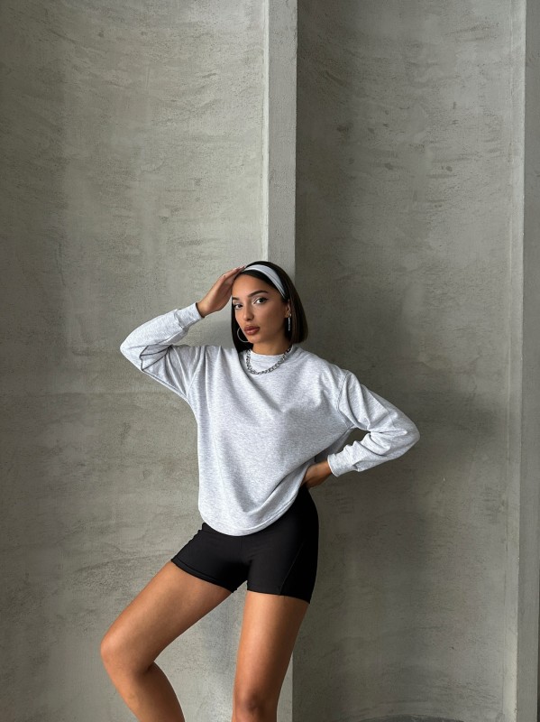 SWT-14258 Karmelanj Basic İki İplik Şardonlu Mevsimlik Kumaş Bisiklet Yaka Sweatshirt