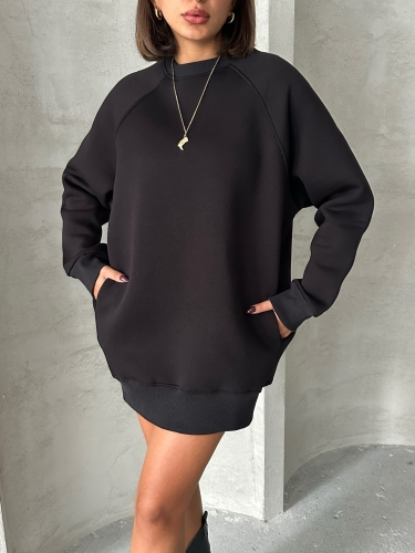 Cappmoda - SWT-14271 Siyah Cepli Oversize Üç İplik Kapüşonlu Basic Sweatshirt (1)