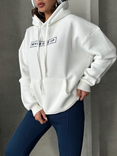 Cappmoda - TKM-0034 Lacivert Beyaz Never Give Up Yazı Baskılı Kapüşonlu Sweatshirt Jogger Üç İplik Şardonlu İkili Takım (1)