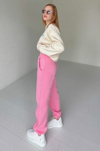 TKM-03480 Pembe Philosopohy Renkli Nakışlı Sweatshirt Jogger Eşofman Üç İplik Şardonlu Takım - Thumbnail